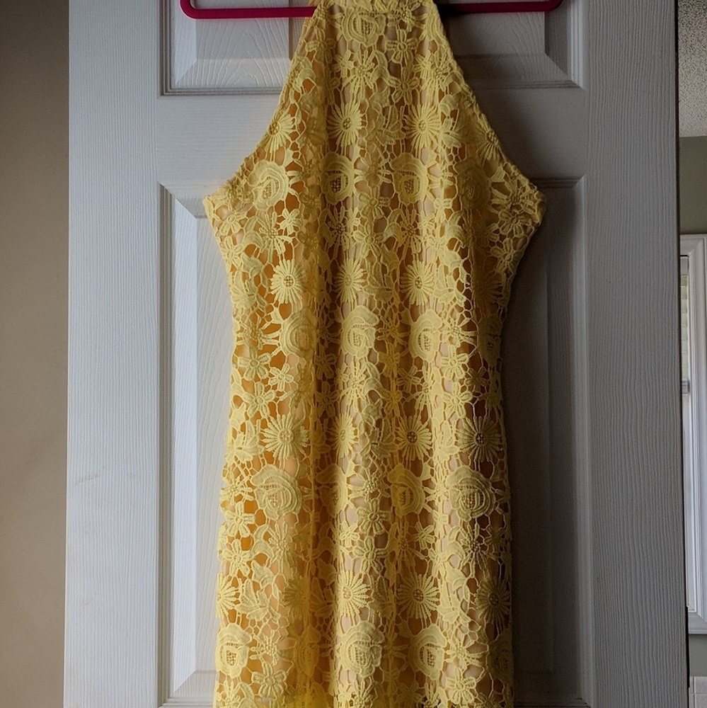 Bright yellow halter dress
